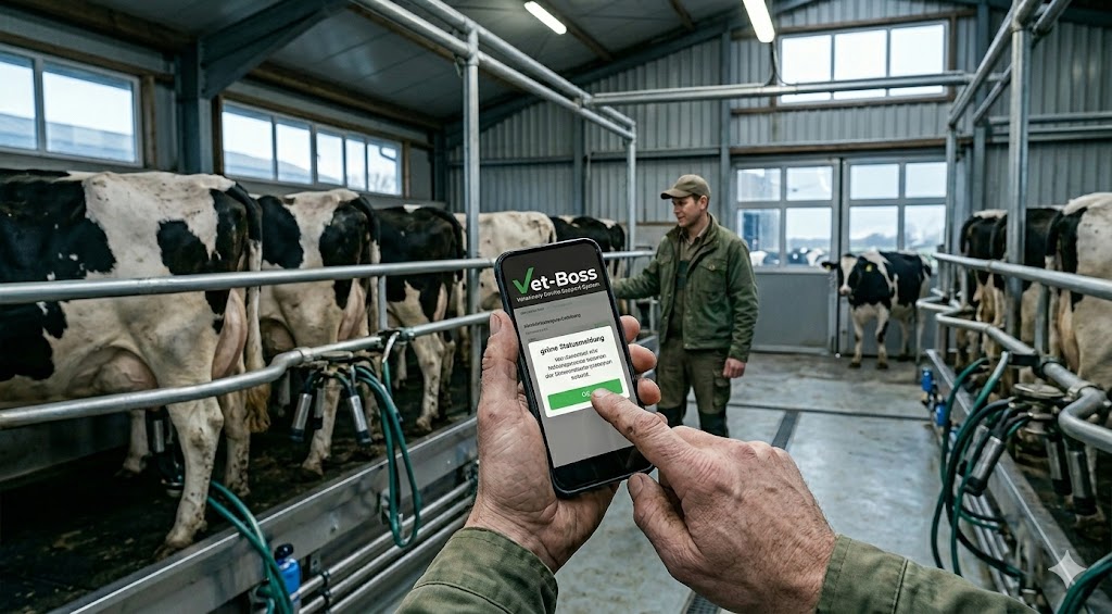 Farmer using VetBoss on a phone